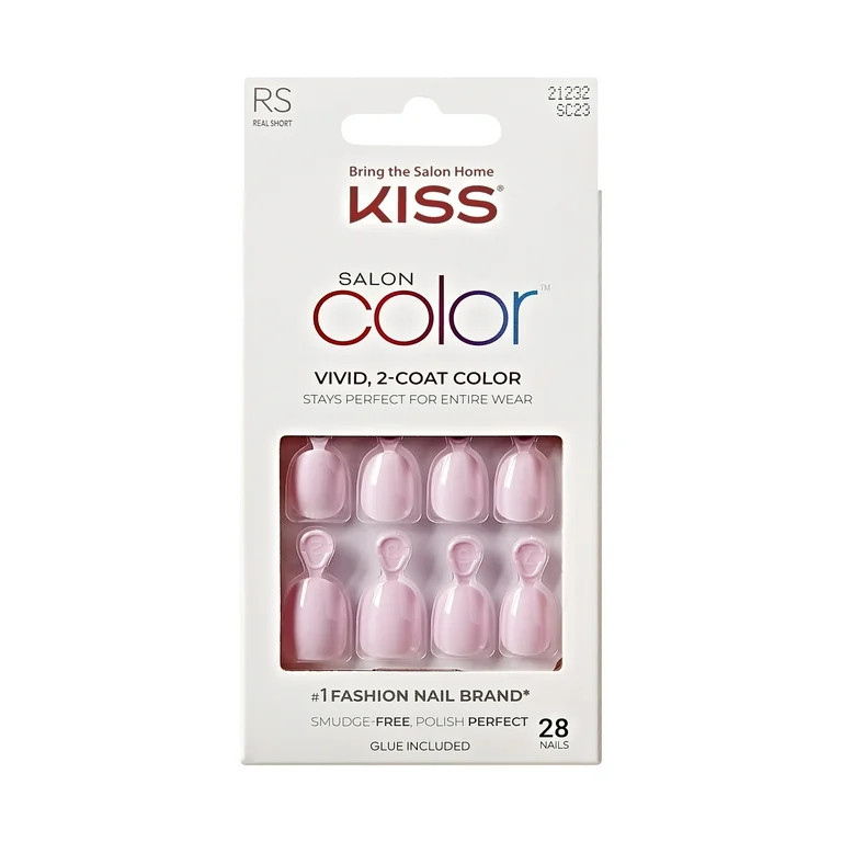KISS Salon Color Press on Nails, Afternoon Tea, Pink, Real Short Oval, 28 Count - Walmart.com | Walmart (US)