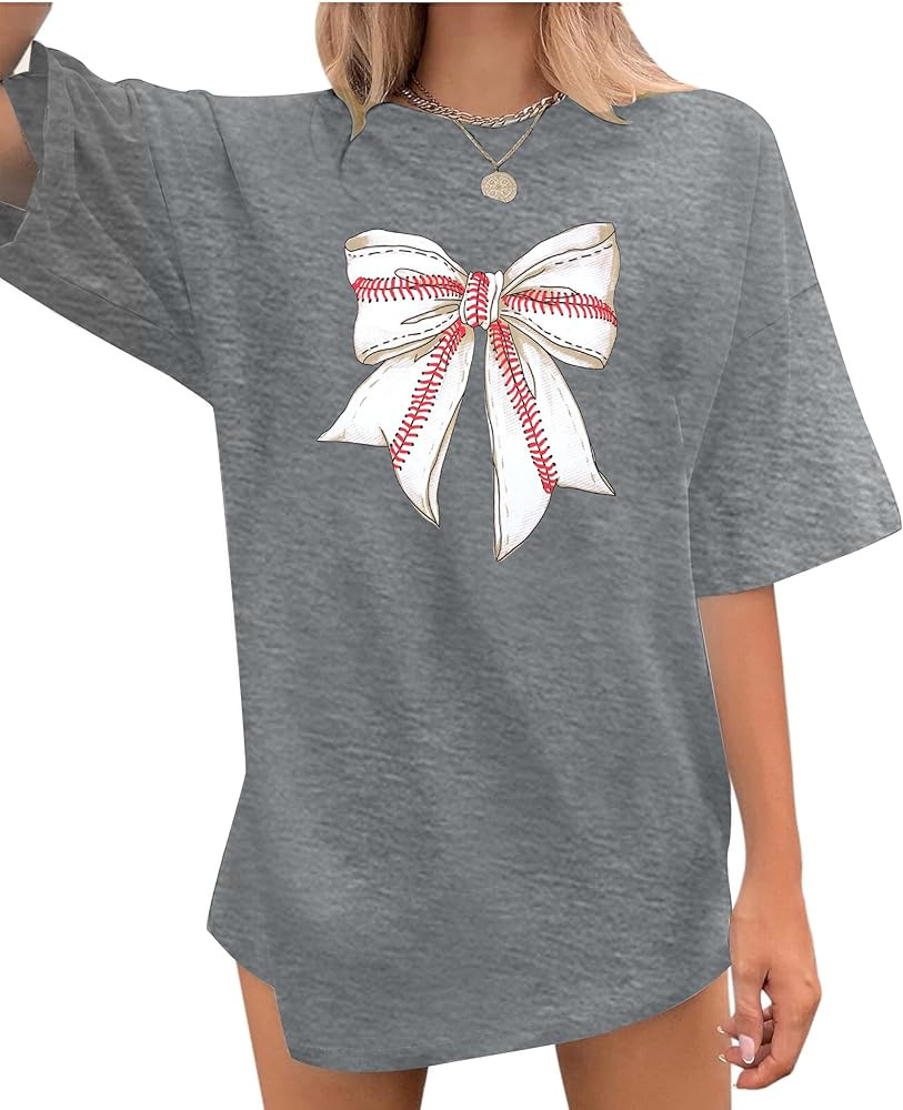 Baseball Shirt Women Oversized Baseball Mom Shirts Baseball Bow Graphic Tshirt Game Day Baseball ... | Amazon (US)