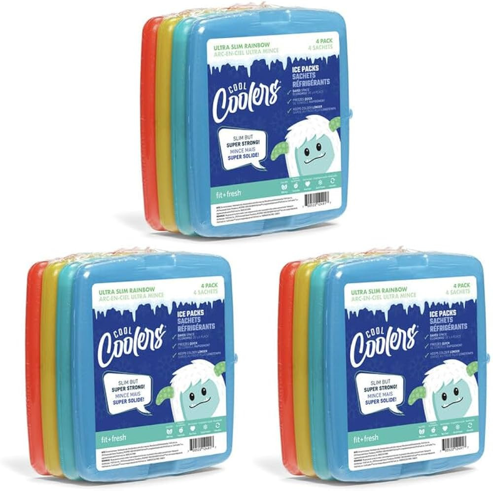 Cool Coolers by Fit & Fresh 4 Pack Slim Ice Packs, Quick Freeze Space Saving Reusable Ice Packs f... | Amazon (US)