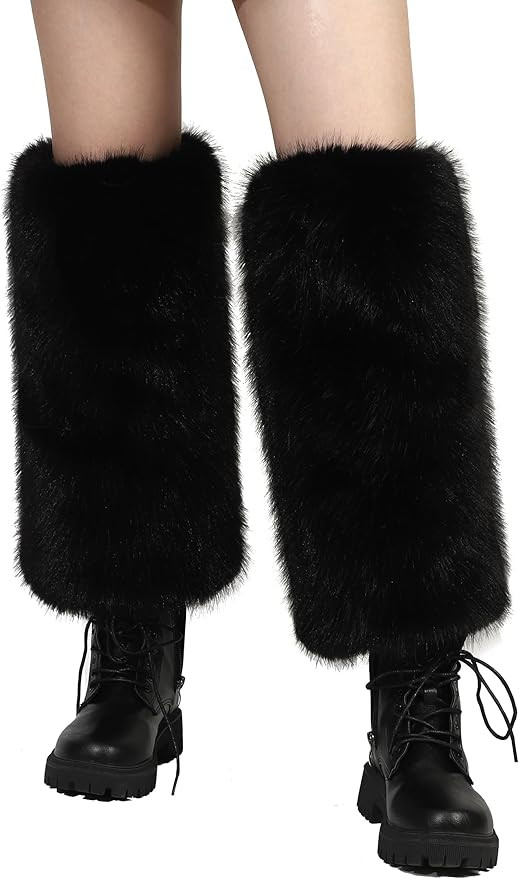 LA CARRIE Women Fuzzy Faux Fur Leg Warmers Fluffy Winter Long Foot Cuffs Furry Boot Socks | Amazon (US)