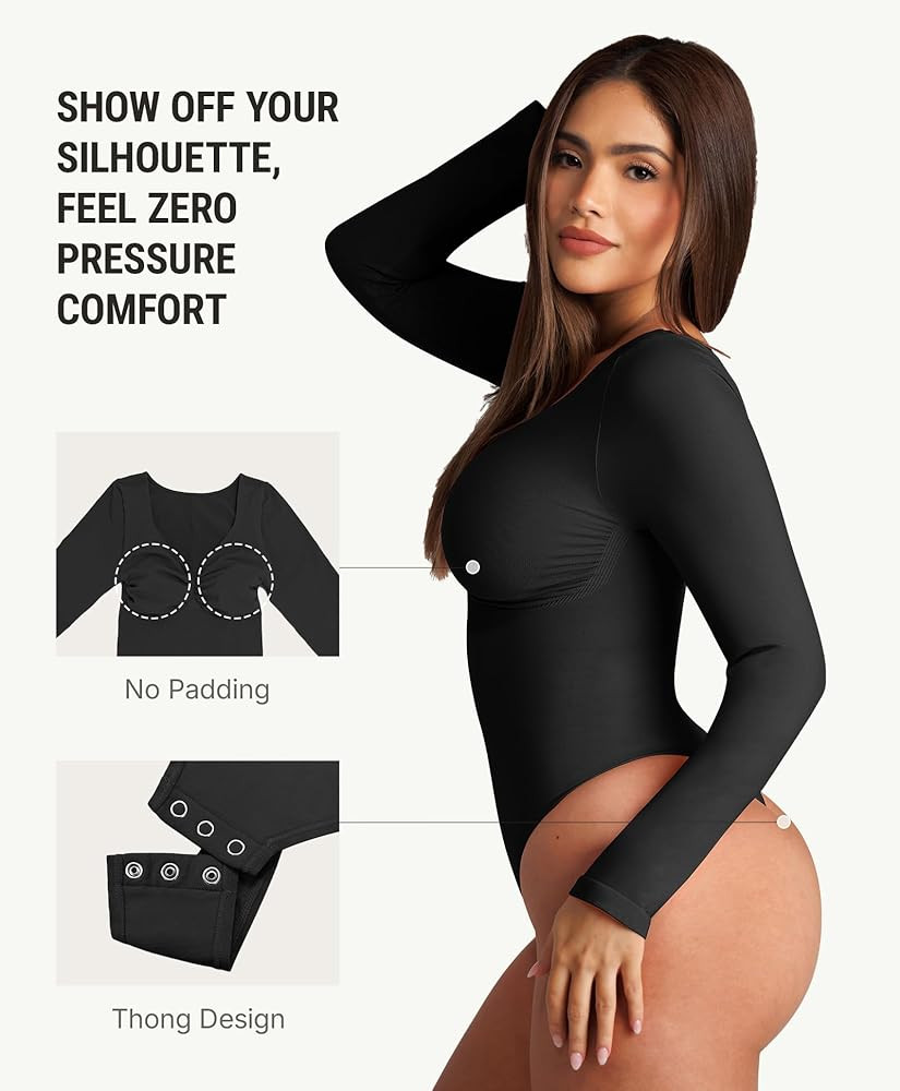 FeelinGirl Women's Long Sleeve Shapewear Bodysuit for Tummy Control Seamless Body Suits Thong V N... | Amazon (US)