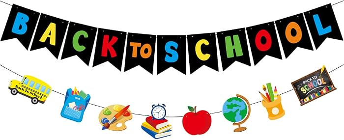 PTFNY Back to School Paper Banner School Bus Drawing Board Schoolbag Banner First Day of School C... | Amazon (US)