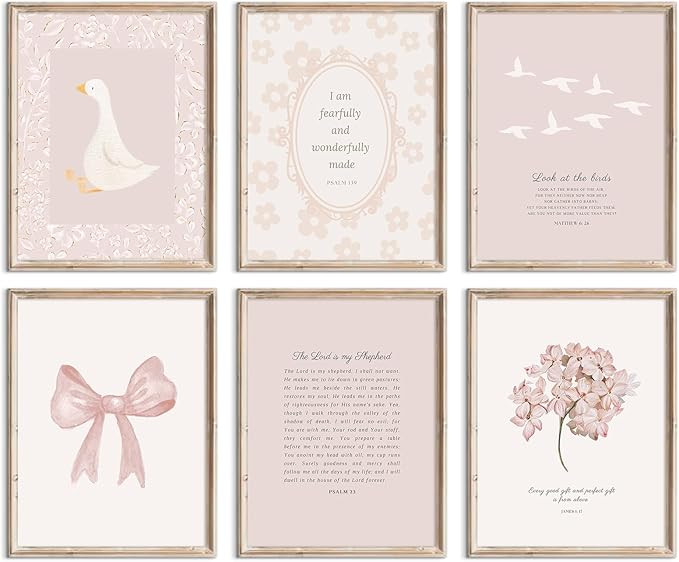 Nursery Christian Wall Art Bible Verse Prints Pink Girl Nursery Room Canvas Wall Decor Coquette B... | Amazon (US)