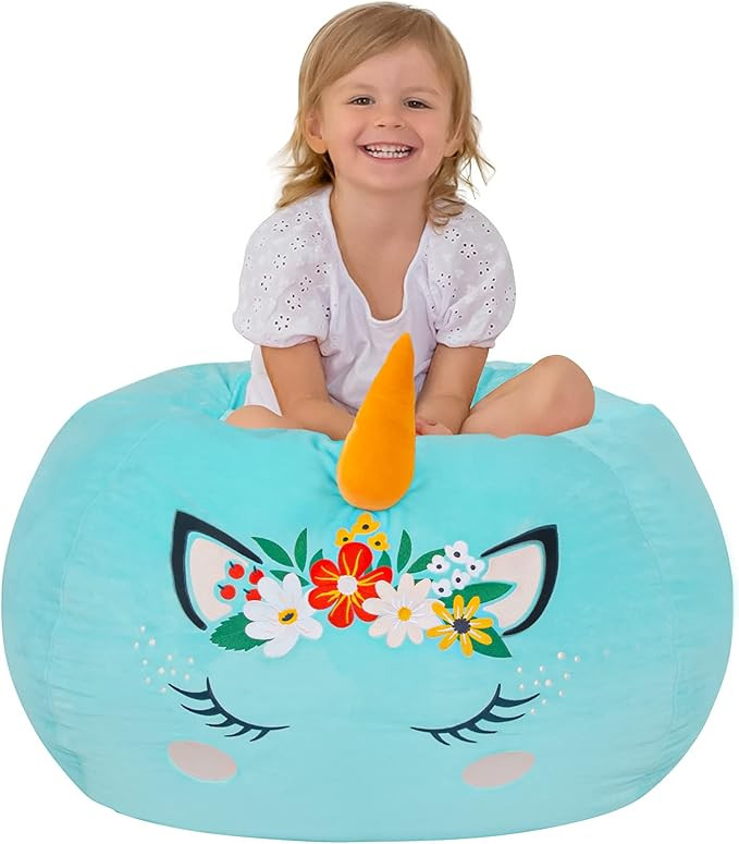 Aubliss Bean Bag Cover for Stuffed Animal Storage - Unicorn Bean Bag Velvet Cover (No Beans) - La... | Amazon (US)