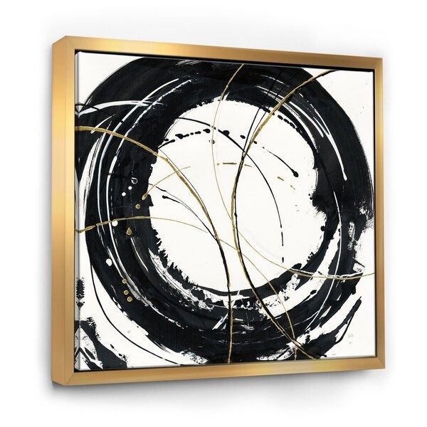 Designart 'Gold Metallic Circle' Modern Glam Framed Canvas - Black - 30 in. wide x 30 in. high - ... | Bed Bath & Beyond