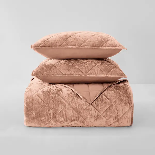 Beaute Living Diamond Velvet 3 Piece Quilt Set | Bed Bath & Beyond