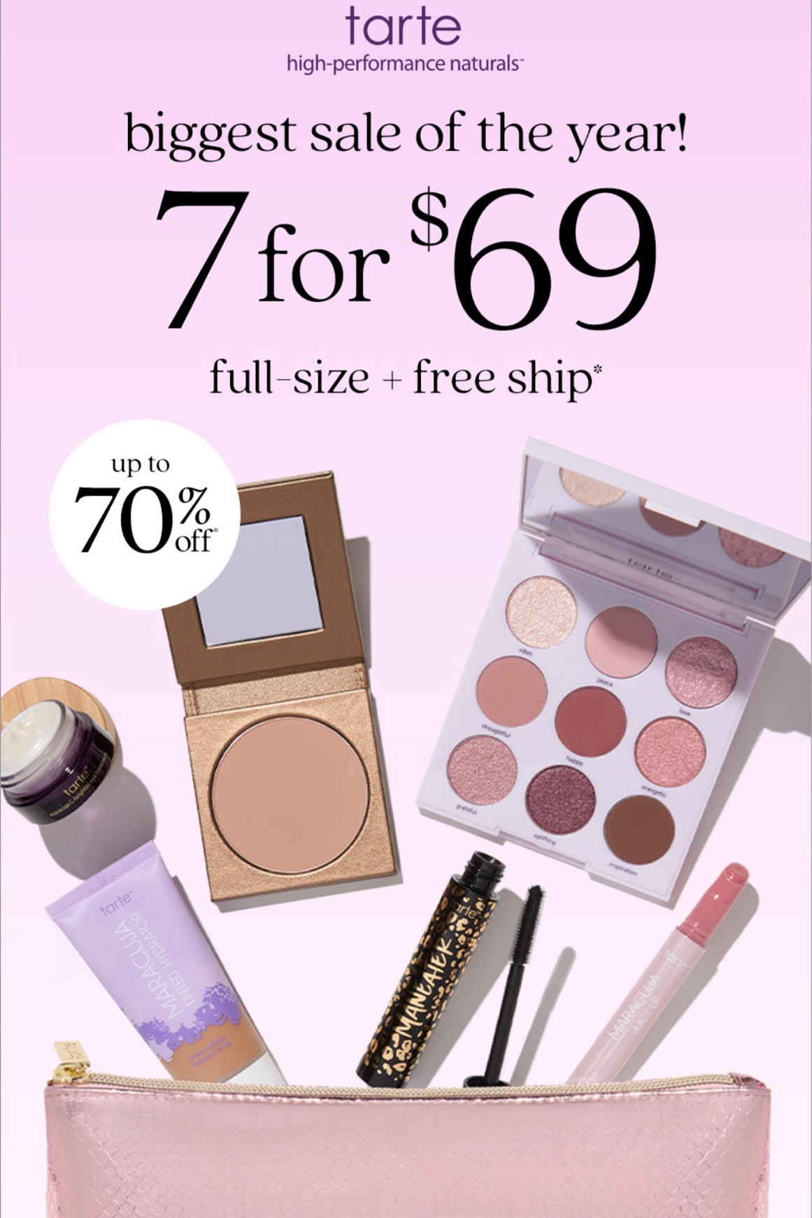 Tarte cosmetics create your own kit 7 items for $69! Plus free shipping!!

Makeup on sale. Tarte kit. Tarte cosmetics sale. Tarte sale. Build your own kit. Build your own custom makeup kit. 

#LTKWedding #LTKSaleAlert #LTKBeauty