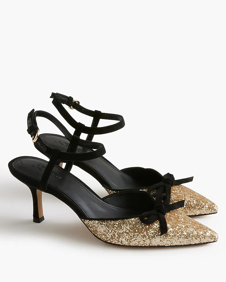 Glitter double-bow heels | J.Crew Factory