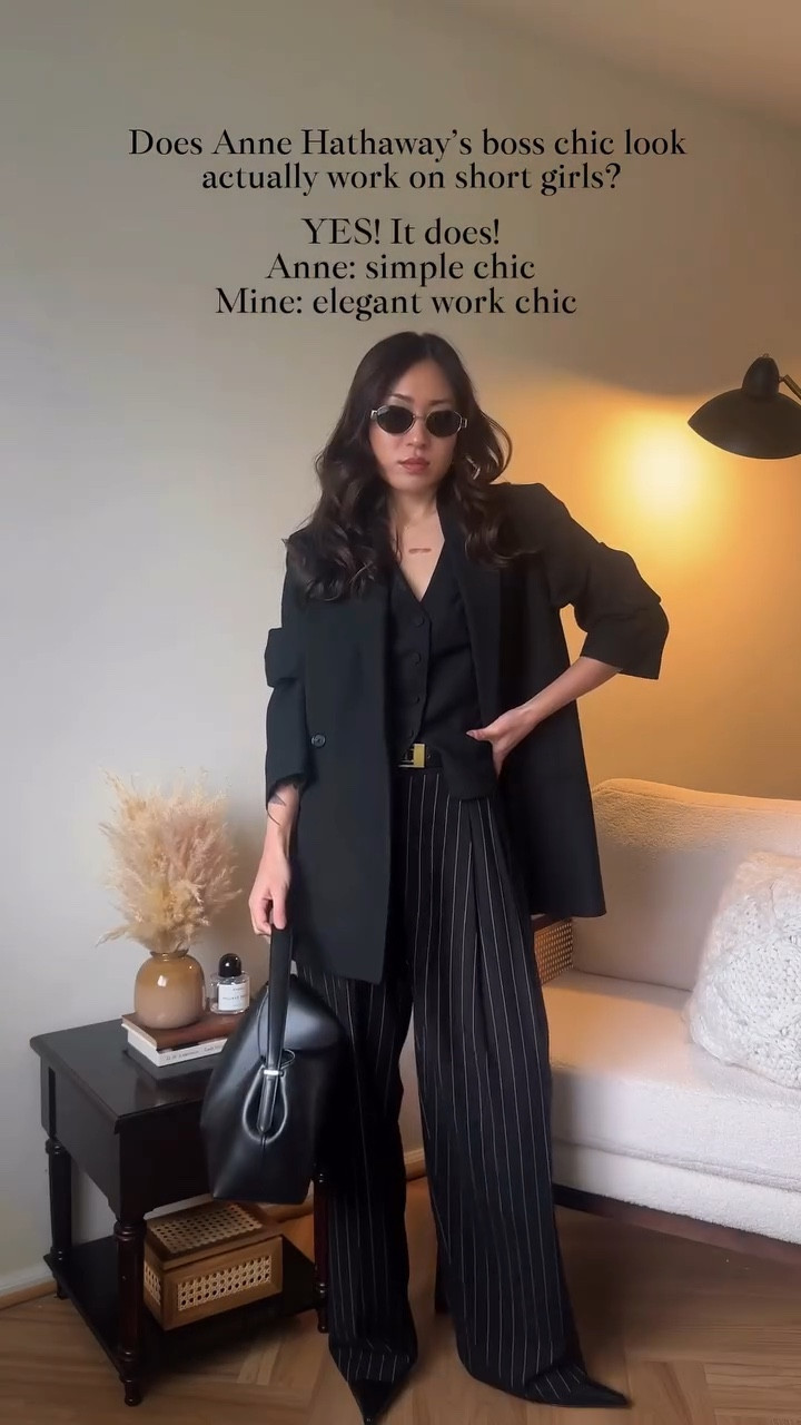 Only a FEW outfits have been leaked from The Devil Wears Prada 2 👠 & boy have they been circulating in my Pinterest feed 🖤 | one thing’s clear, Anne Hathaway is ROCKING each and every outfit! BUT She has justttttt a few more inches on her compared to us short girlies, so do her boss chic outfits also slay on us? Today I’m going to find out 🫶🏼 

If you want to see MORE celeb and Pinterest recreation outfits on a 5’2” shortie, I’m your gal @amandacapsulewardrobe  and would love to have you hear to solve the “is the fit a slay or is she just tall?” Question for good! 

🔗 Outfit specifics always linked in bio → LTK @amandacapsulewardrobe
⸻

#annehathaway #petitestyle #pintereststyle #thedevilwearsprada #capsulewardrobechallenge recreating Pinterest outfits, recreating celebrity outfits, is it the outfit or is she just tall, Pinterest outfit inspiration, chic minimalist style, capsule closet inspiration, how to elevate tailored trousers, how to style pinstripe, high rise trousers, effortless looks, timeless outfit ideas, Anne Hathaway street style, Anne Hathaway outfits, The Frankie shop trousers, short girl styles, petite styling, 5’2” height, The devil wears Prada outfits, the devil wears Prada 2 outfits, Anne Hathaway style, recreating Pinterest outfits