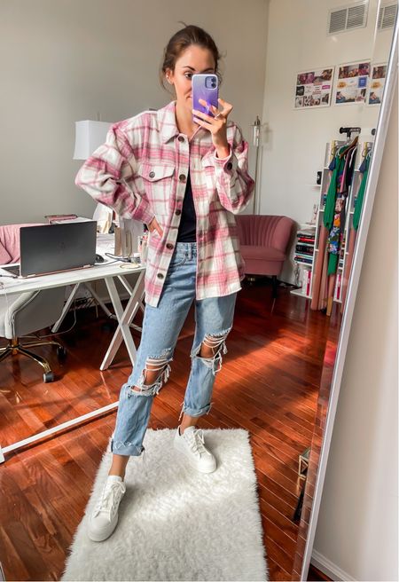Light pink plaid shacket - paired with mom jeans and sneakers for a casual look 💕

fall outfits // shacket // family photos // light jackets 

#LTKSeasonal #LTKunder50 #LTKstyletip