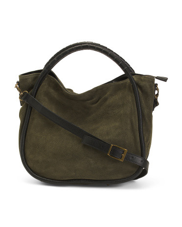 Made In Italy Suede Satchel With Tubular Handles | TJ Maxx