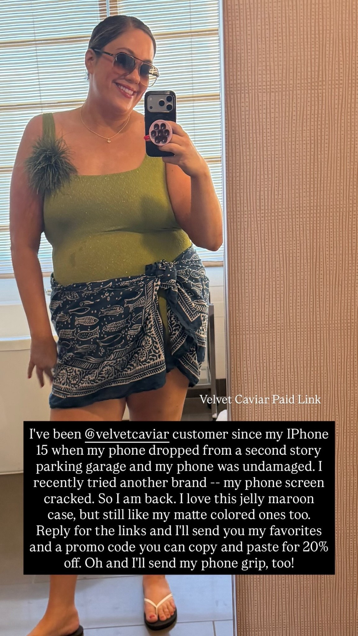 My full look for our pool day in Vegas. Proud of myself for how I styled it — who knew that there are so many ways to accessorize a swimsuit?

Also, every time I post a mirror selfie, I inevitably end up getting just as many questions about my phone case as my outfit. The phone case is Velvet Caviar, which is pretty much the only case brand I use. They make extremely durable and drop-proof cases that are also actually cute. My grip is a Magsafe-compatible suction grip from Amazon — I LOVE that it also folds out to prop up your phone on a table or flat surface. I have this one in lots of colors too!

#LTKSwim