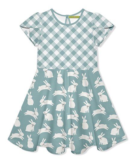 Millie Loves Lily Nile Blue Gingham Bunny Fields Tulip-Sleeve A-Line Dress - Toddler & Girls | Zulily