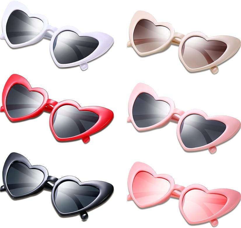6 Pairs Heart Shaped Sunglasses Cat Eye Sunglasses Vintage Heart Glasses for Wedding Costume Party | Amazon (US)