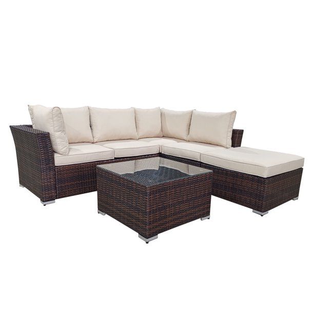 Cloud Mountain 4-Piece Patio Conversation Set Outdoor Furniture Sectional Sofa All Weather Wicker... | Walmart (US)