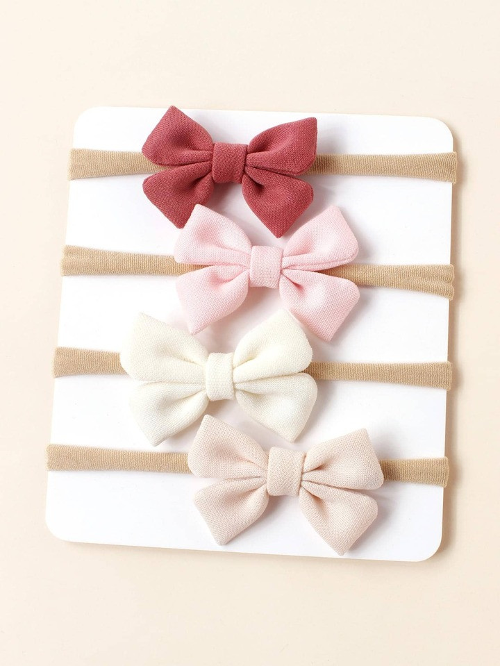 4pcs Baby Bow Decor Elastic Polyester Hair Band Love Valentine | SHEIN