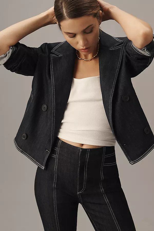 Maeve Boxy Rinsed Denim Blazer | Anthropologie (US)