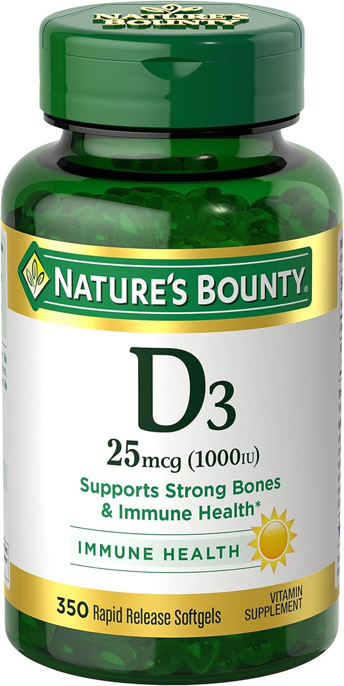 Nature's Bounty Vitamin D3 1000 IU Softgels, Immune Support, Promotes Healthy Bones, 1 Softgel pe... | Amazon (US)