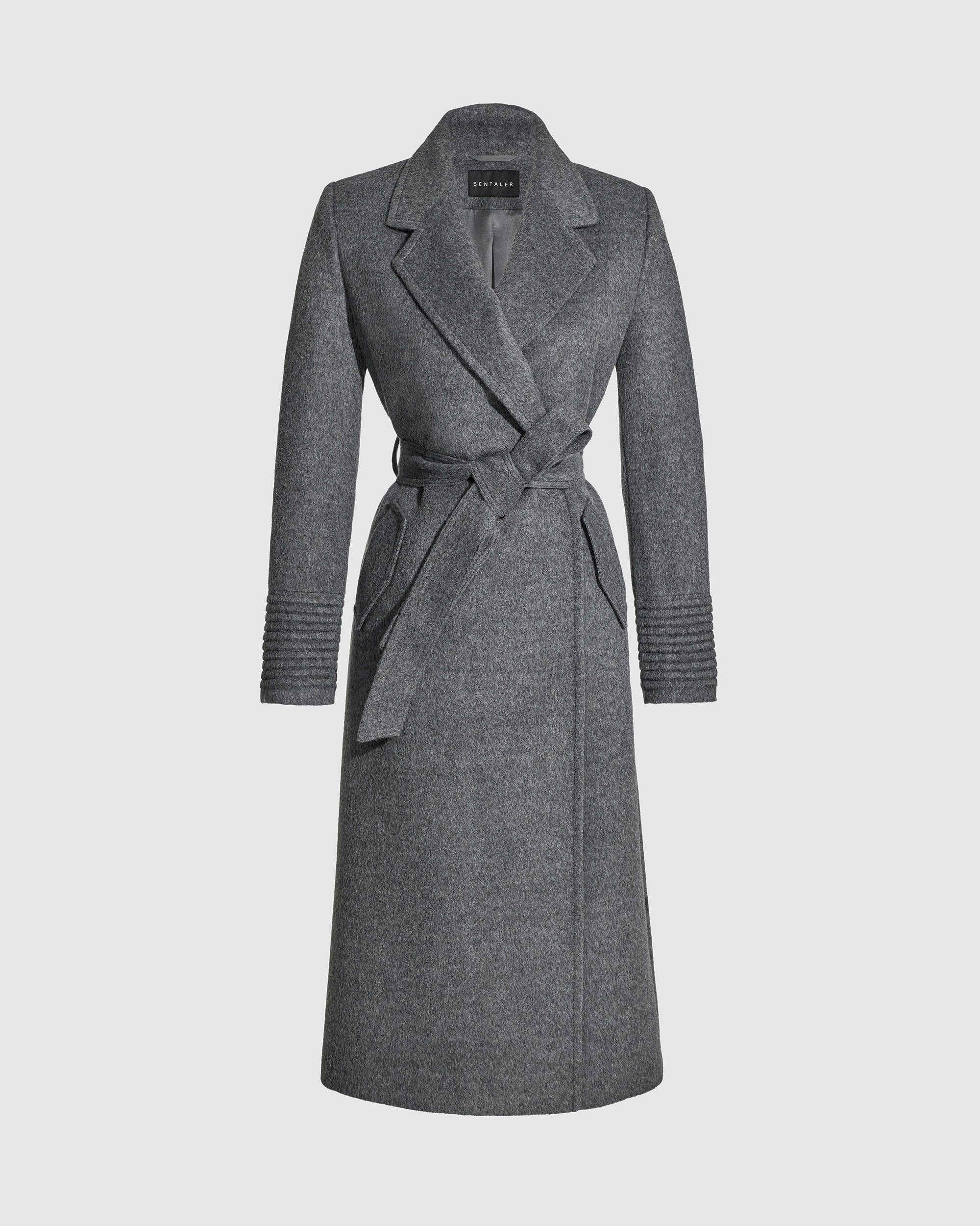 Long Notched Collar Wrap Grey Mélange Coat | SENTALER | Sentaler