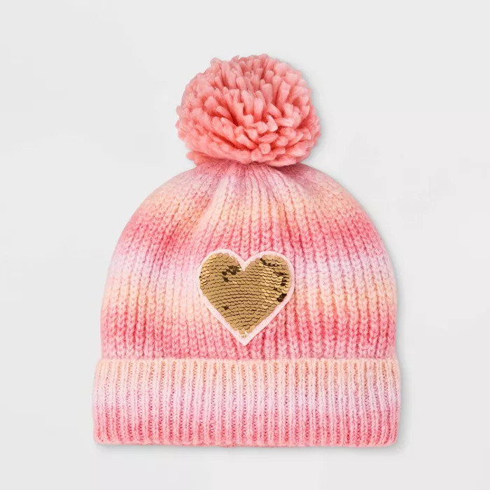 Girls' Ombre Heart Beanie - Cat & Jack™ Pink One Size | Target
