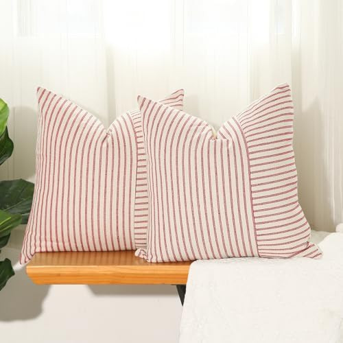 Amazon.com: Hckot Christmas Farmhouse Pillow Covers 20x20, Red Throw Pillow Covers Set of 2, Stri... | Amazon (US)