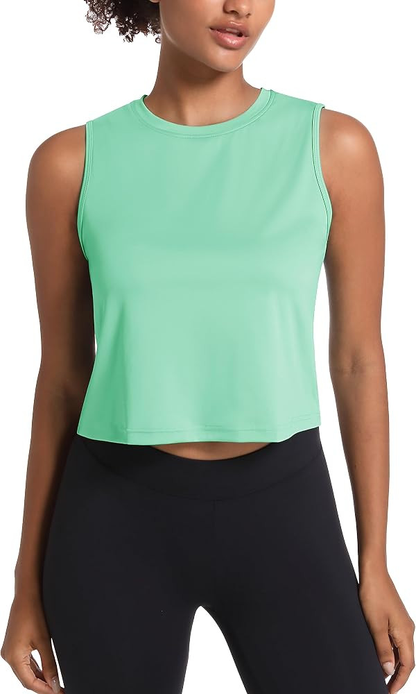 MAGCOMSEN Women's Workout Cropped Tops UPF 50+ Athletic Running Tank Tops Sleeveless Gym Sports M... | Amazon (US)