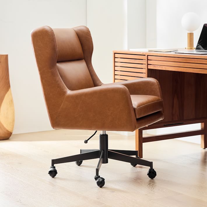 Ryder Leather Swivel Office Chair | West Elm (US)