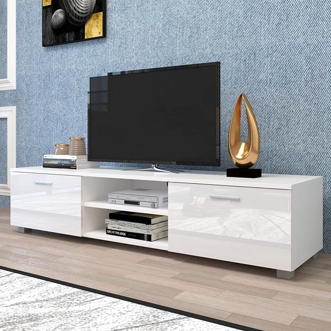 jeerbly 63 Inch White TV Stand Cabinet for TVs up to 70", Home Living Room Entertainment Center, ... | Amazon (US)