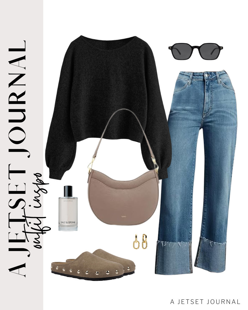 I absolutely love the combination of this black sweatshirt and stretchy denim. Pairing it with slip-on studded mules and a Kattee crossbody bag for essentials adds a chic touch! 

 #LTKSeasonal #LTKSaleAlert #LTKTravel