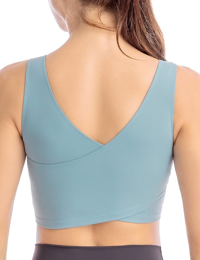 Sweelivin Longline Sports Bras for Women Seamless Padded Strappy Tank Tops Yoga Crop Workout Tops | Amazon (US)