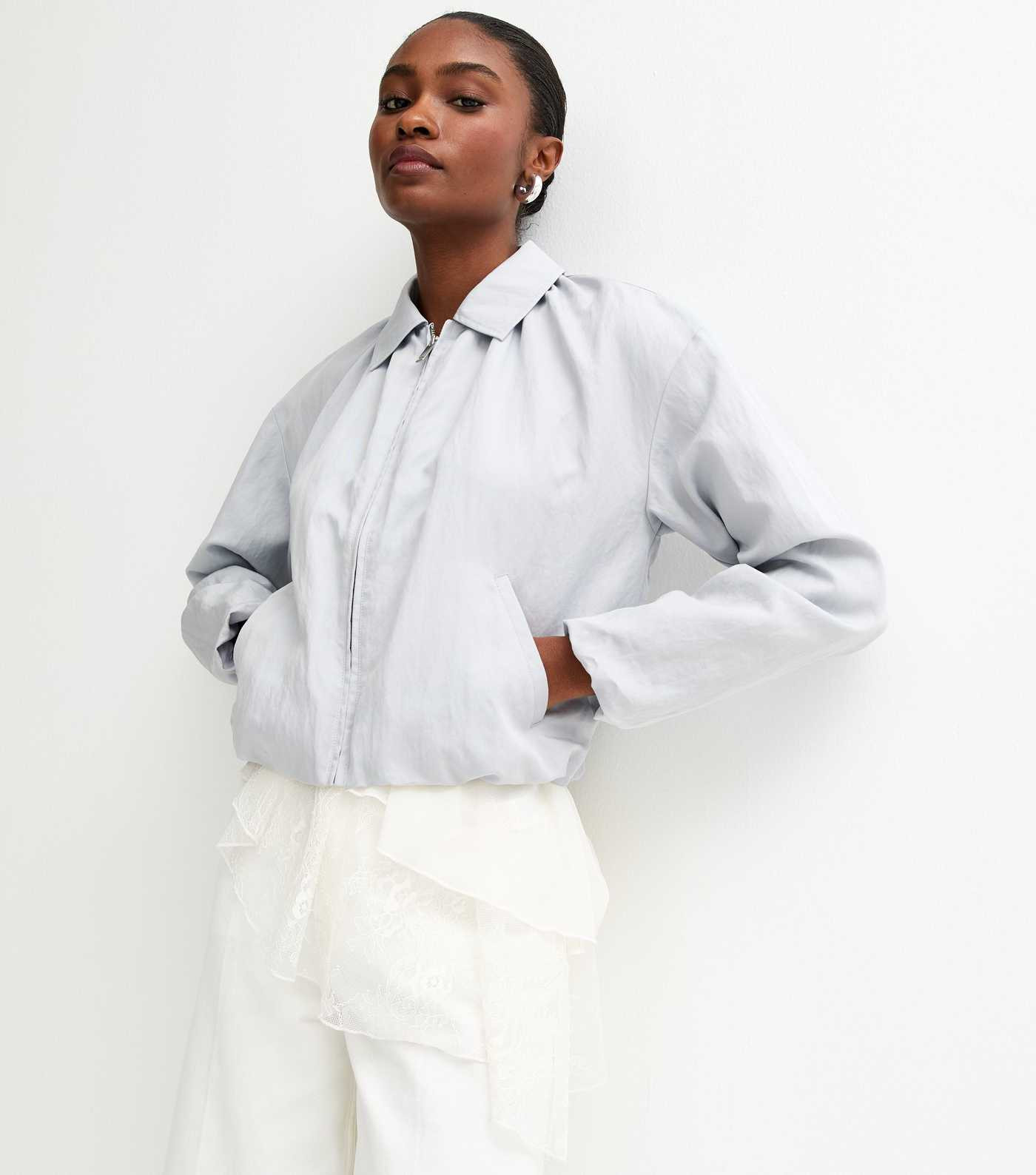 Light Blue Bubble Hem Bomber Jacket | New Look | New Look (UK)