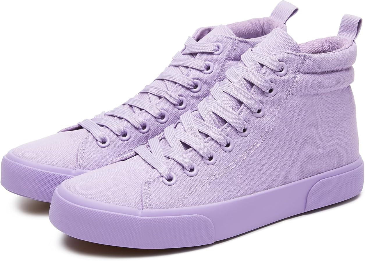 FINIWOR Womens High top Sneakers Canvas Shoes Lace up Black Sneakers Casual Shoes for Women | Amazon (US)