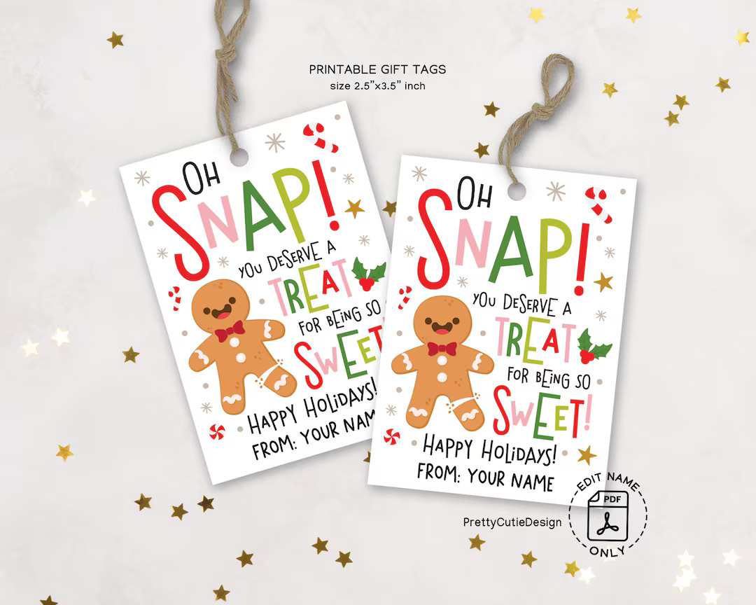Gingerbread Gift Tags, Oh Snap Christmas Printable, Treat Bags for Teachers Coworkers - Etsy | Etsy (US)