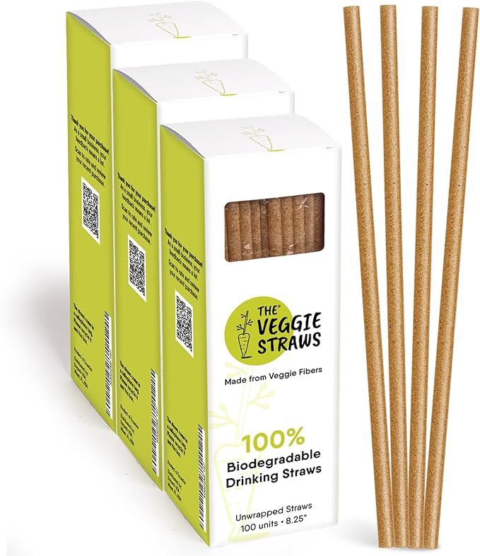 – 300 PCS of 8.25 Inches Unwrapped Biodegradable Straws – Made of Vegetable Fibers, Best Envi... | Amazon (US)