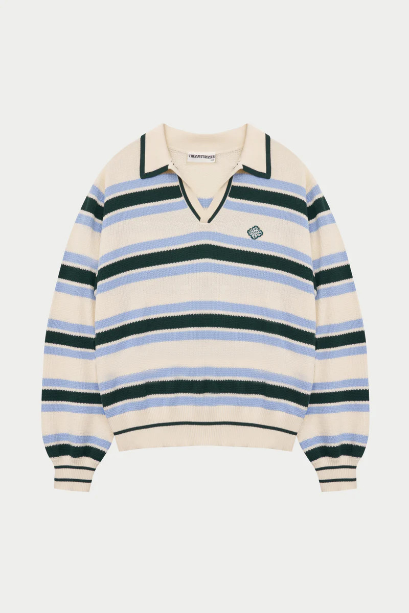 STRIPE KNITTED POLO SWEATSHIRT - OFF WHITE | The Couture Club