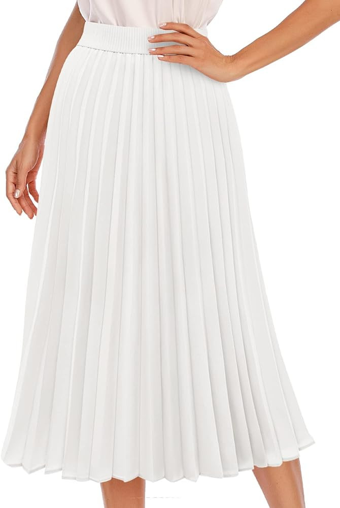 DRESSTELLS Pleated Midi Skirts for Women, Long High Waisted Chiffon Flare Casual Skirt 2024 | Amazon (US)