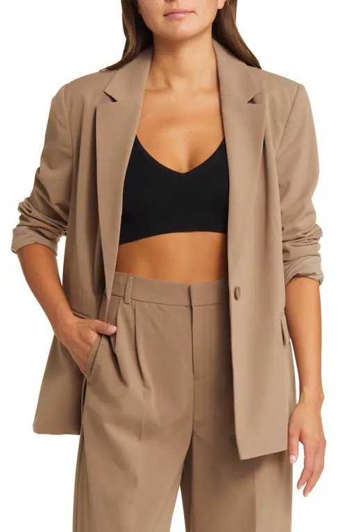 Open Edit Relaxed Fit Blazer in Brown Caribou at Nordstrom, Size Xx-Small | Nordstrom