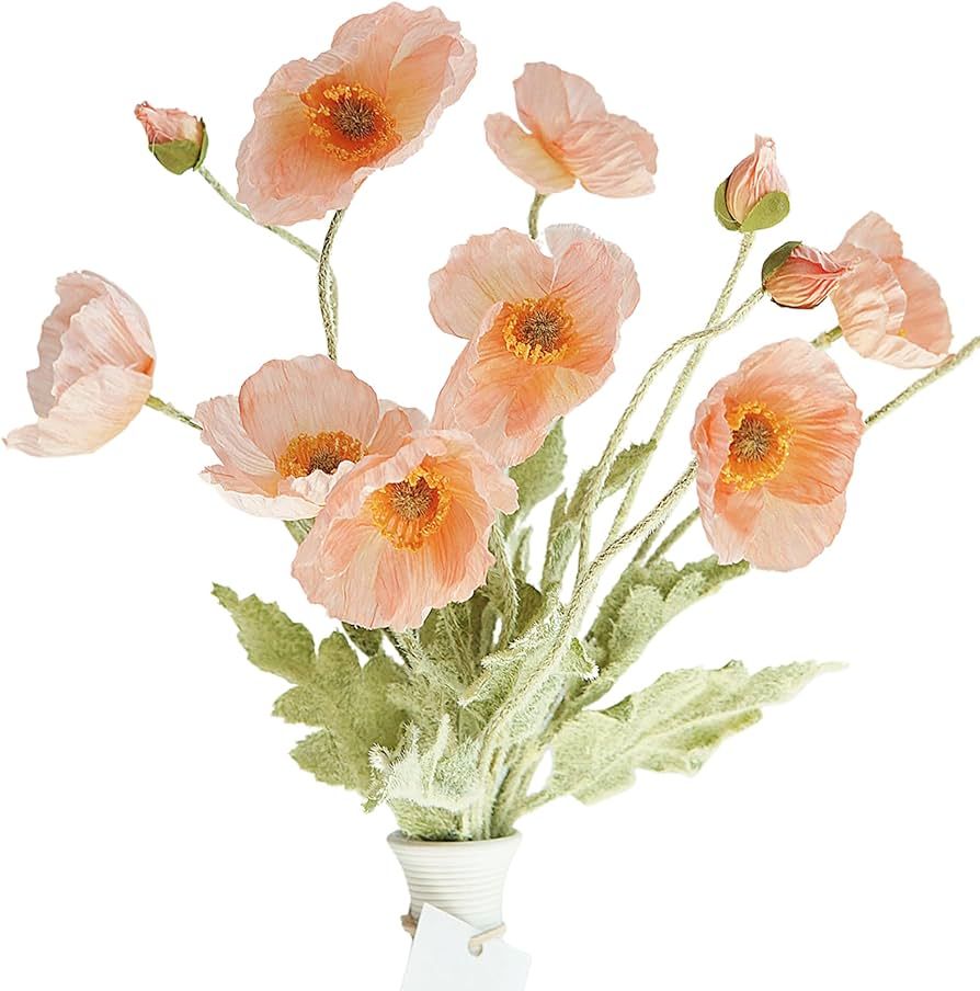 Kamang Artificial Poppy Coral Silk Flowers (3 Stems) for Home Decor and Wedding. Faux Poppy Flowe... | Amazon (US)