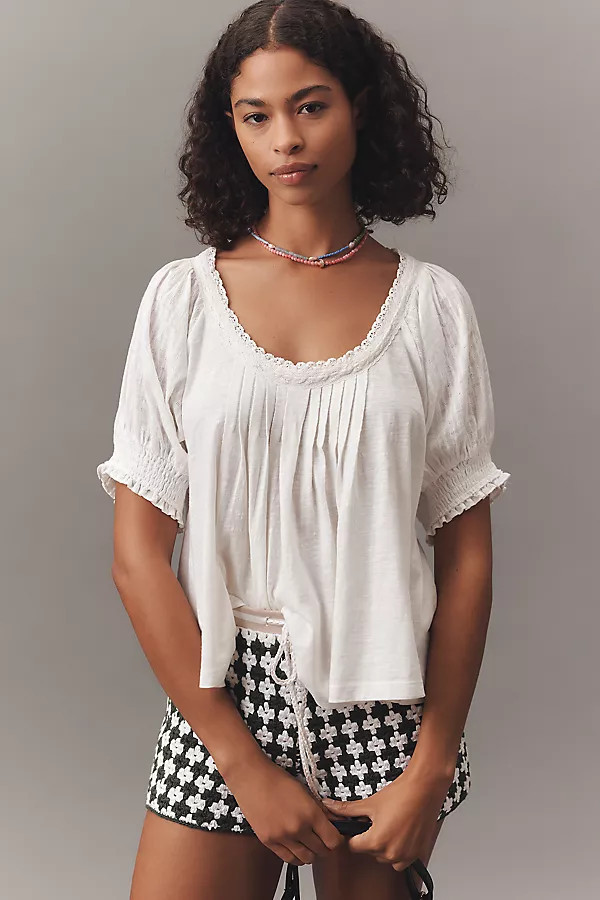Lace-Trim Short-Sleeve Blouse | Anthropologie (US)