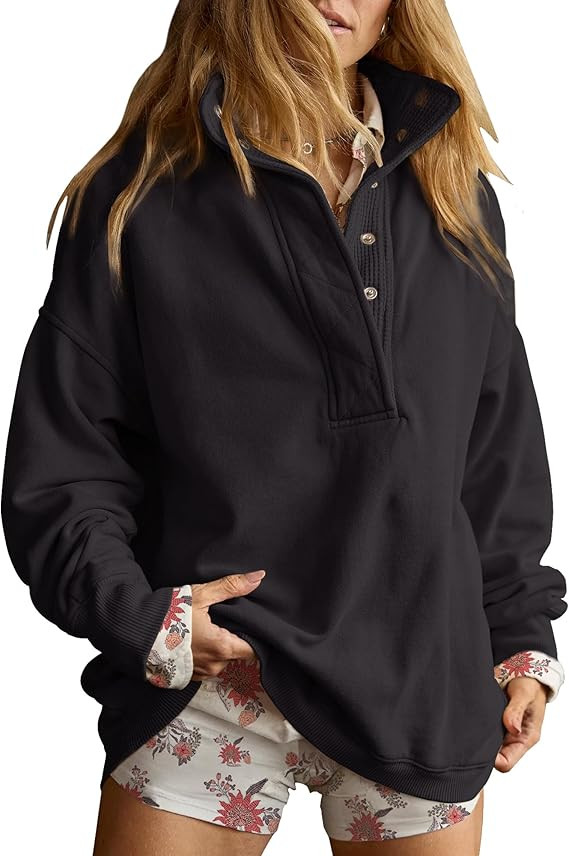 Gacaky Sweatshirt for Women Oversized Casual Long Sleeve Button Henley Neck Pullover Tops Fashion... | Amazon (US)