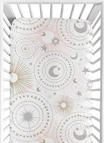 Blush Pink, Gold, Grey and White Star and Moon Baby or Toddler Fitted Crib Sheet for Celestial Co... | Amazon (US)