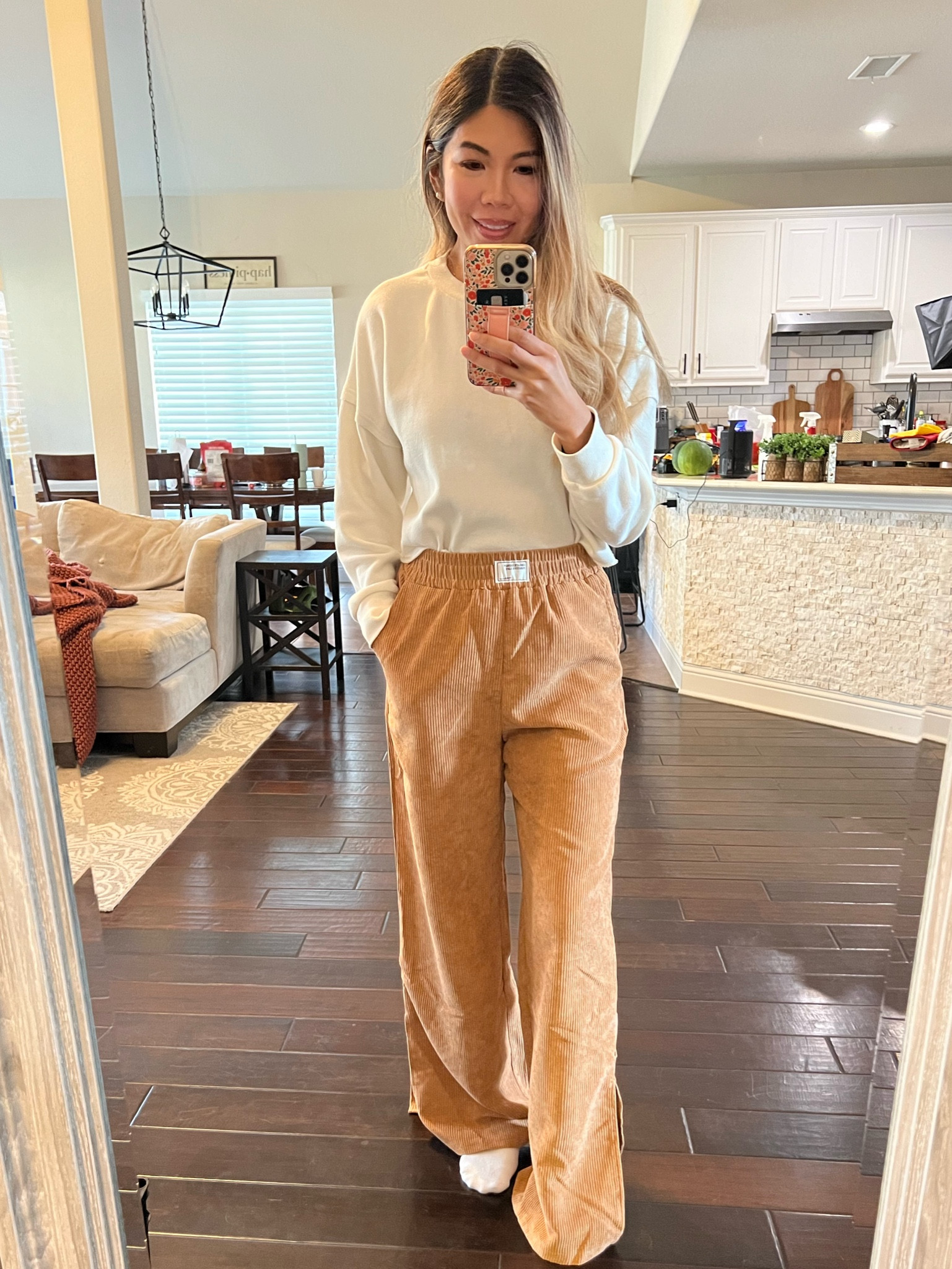Slit Hem Wide Leg Corduroy Pants - size small 