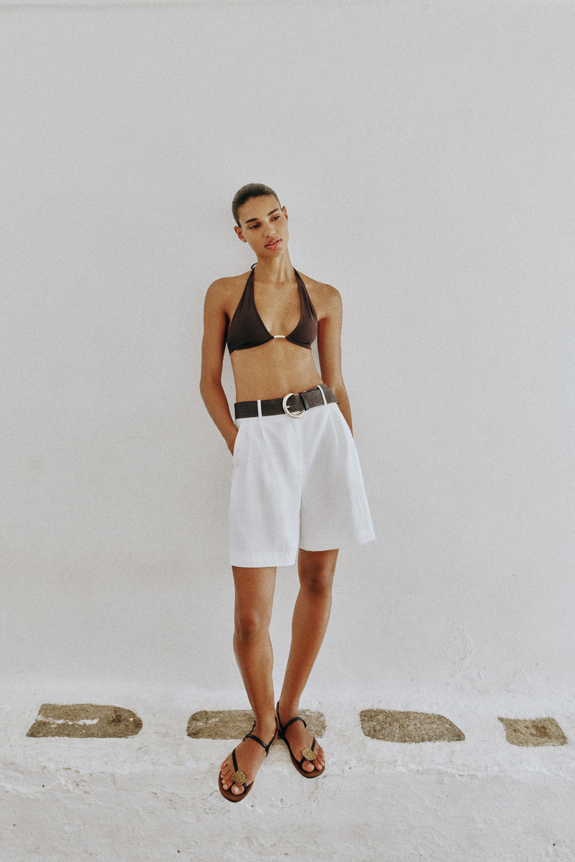 Zara - Bermudashorts Mit Bundfalten Und Gürtel - Mittelblau - L - Damen | Zara DE