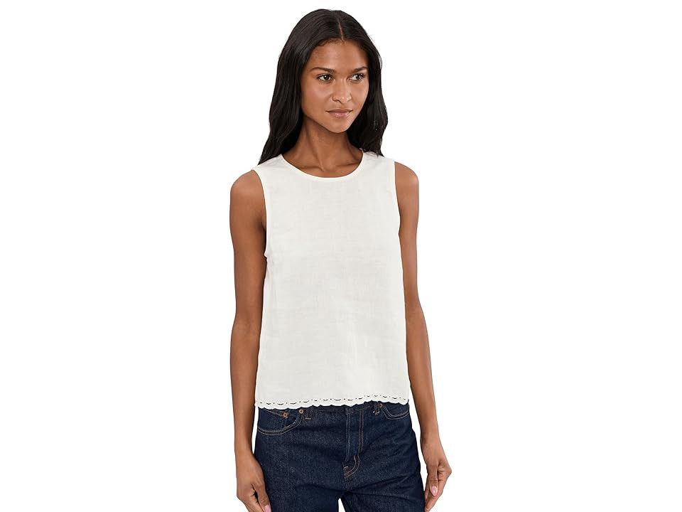 Madewell Lace-Trim Pleated Shell Top in 100% Linen Women's Clothing Ivory Linen: SM (Women's 2-4) | Zappos.com