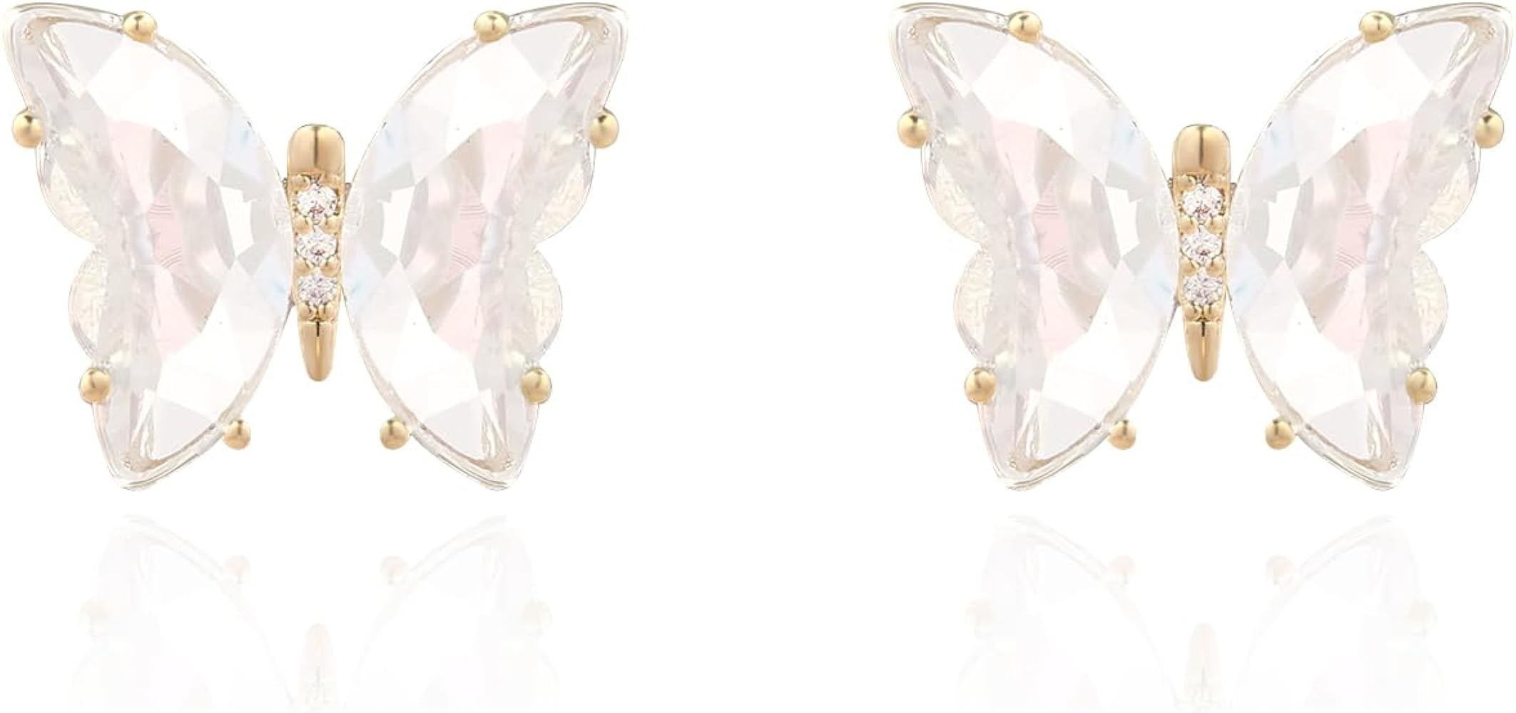 YOQUCOL Butterfly Shape Crystal Gold Stud Earrings for Women Girls | Amazon (US)