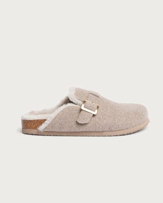 F&F Faux Fur Lined Buckle Footbed Slippers in Mink | Tesco F&F
