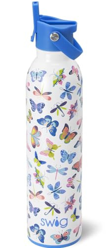 Swig Life 26oz Insulated Water Bottle, Travel Water Bottle with Straw and Lid, Cup Holder Friendly, Stainless Steel (Butterfly Bliss) | Amazon (US)