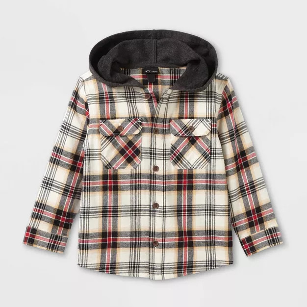 Toddler Boys' Hooded Plaid Long Sleeve Button-Down Shirt - art class™ | Target