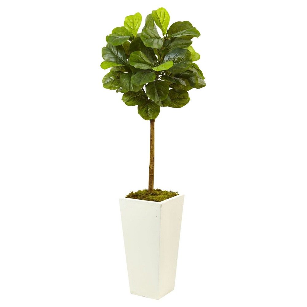 Fiddle Leaf Fig in White Planter (4.5ft) - Nearly Natural, Green | Target