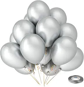 Bezente Silver Metallic Chrome Latex Balloons, 100 Pack 12 inch Silver Round Helium Balloons for ... | Amazon (US)